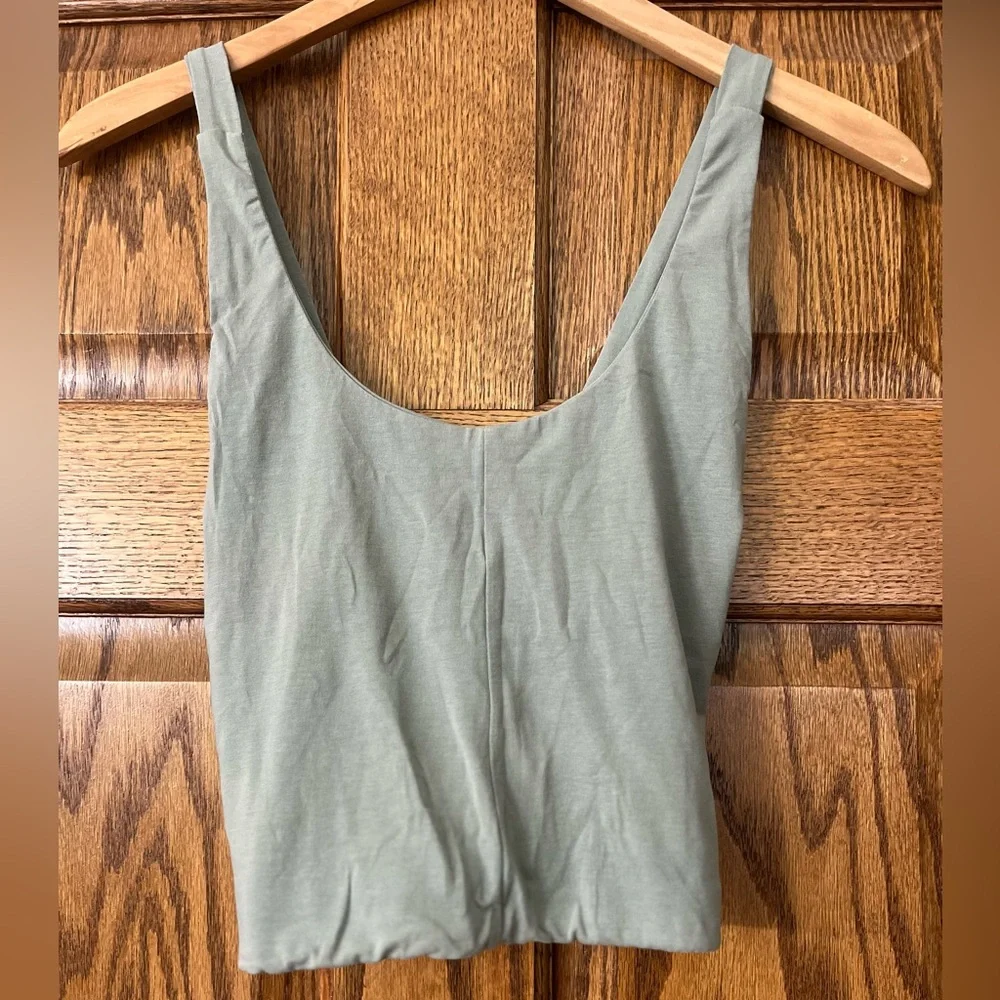 ❌ SOLD. ETSY Organic Cotton Double Layered Cropped Tank | Sage | Size L - Picture 1 of 4